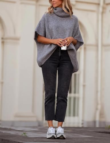 Image of Ynhonra Womens Turtleneck Sweater Oversized Chunky Batwing Sleeve Short Tops | Dolman Pullover