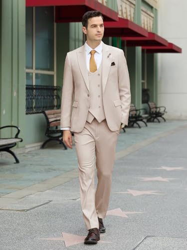 Image of Mens Suit Slim Fit 3 Piece Double Breasted Suit Men Formal Tuxedo Set Casual Wedding Prom Groom Suits