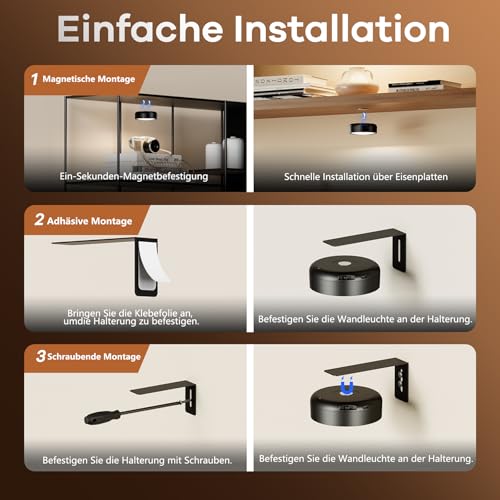 3 Stück Bilderleuchte Kabellos mit Fernbedienung, Magnetische Bildbeleuchtung Kabellos mit 3 Lichtfarben & Einstellbarer Helligkeit & Timer, 2000mAh Wandlampe akku Aufladbar für Fotorahmen Dartboard