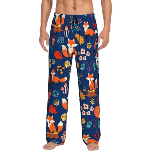 Orange Fox on Blue Background Pajama Pants for Men, Men's Separate Bottoms, Lounge Pants, Funny, Humorous