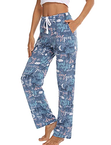 Enjoynight Women's Comfy Casual Pajama Pants Print High Pajama Bottom Drawstring Lounge Pants With Pockets(Bl,Medium) #TOP17