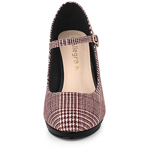 Allegra K Allegra K Women's Houndstooth Platform Heels Mary Jane Burgundy Pumps 6.5 M US