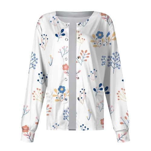 Printed Scrub Jackets for Woman Print Long Sleeve Plus Size Womens Scrubs for Women Nursing Jacket with Pockets