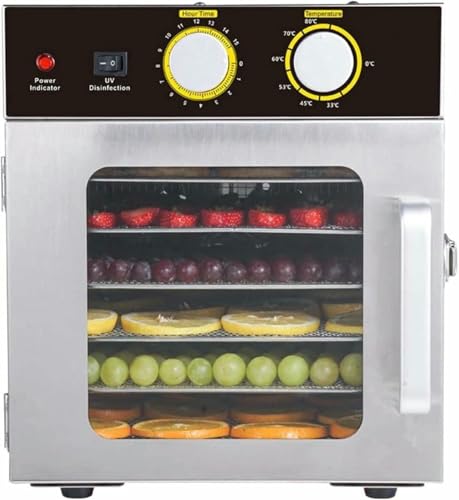 BTOIASYHF Deshidratador de Alimentos de Acero Inoxidable, 6 bandejas, deshidratador de Aperitivos para Mascotas, Frutas, Verduras, Hierbas, Carne, máquina de Secado
