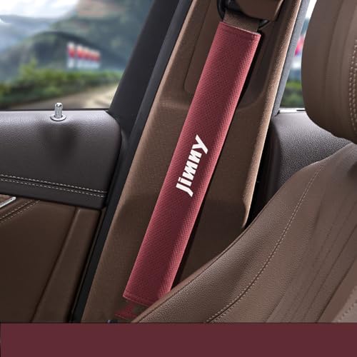 スズキ ジムニー シートベルトパッド シートベルトカバー シートベルトショルダー スエード素材 専属ロゴ付き 延長タイプ 長いサイズ マジックテープ取り付け 2個セット (ワインレッド)