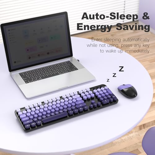 Image of MOFII Wireless Computer Keyboard and Mouse Combo, Typewriter Full Size Keyboard with Number Pad and 2 in 1 USB Connected Mouse for PC Laptop Desktop Windows 7 8 11, Black & Purple