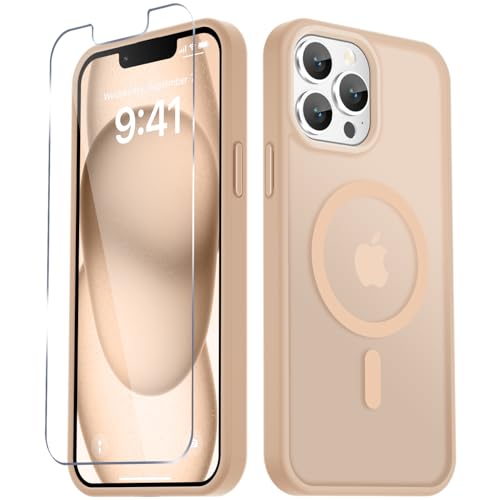 Image of YENAPOON for iPhone 13 Pro Case, Matte Magnetic Phone Cover [with 1 Screen Protector] [Support for MagSafe] [Shockproof Military Grade Protection] Translucent Frosted Back, Coral Pink