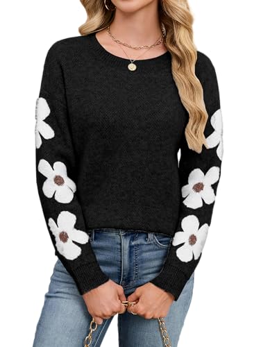 Libsorge Womens Oversized Cute Flower Sweaters for Women Fall Winter