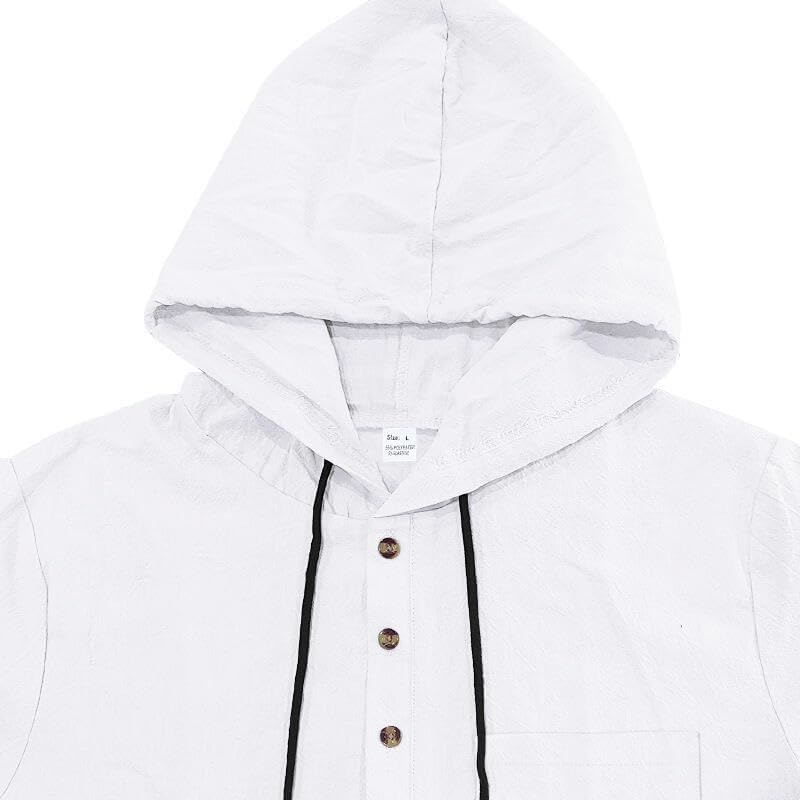 LIZALIG Men's Casual Linen Blend Shirt Short Sleeve Hooded Pullover 1/4 Button Henley Shirt for Vacation and Daily Wear - Image 3