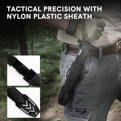 Image of Dispatch Fixed Blade Hunting Knife with Sheath, 12-inch Survival Knives for Men Tactical Bowie Knife with Non-Slip Handle for Bushcraft, Outdoor Camping