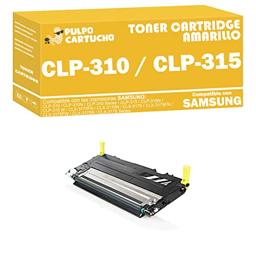 Pulpo Cartucho   Toner CLP 310 / CLP 315 Amarillo Compatible con Samsung CLT Y4092S Remanufacturado   Valido para Impresoras Samsung CLP 310 Series/CLP 315 Series/CLX 3170 Series/CLX 3175 Series