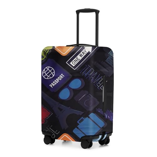 Travel Luggage Cover Protector, Washable Elastic Suitcase Cover, Luggage Protective Cover for 18-21 Inch Luggage (Background Landmark, S)