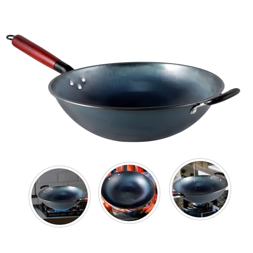 Wok de hierro con mango de madera, antiadherente, para cocina miniatura 4