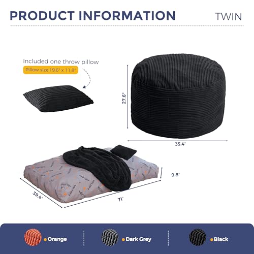 Image of MAXYOYO Giant Bean Bag Chair Bed with Pillow, Convertible Beanbag Sofa to Floor Bed, Lazy Chair Couch with Removable Cover, High-Density Shredded Foam Filling, Cozy Lounge for Bedroom Living Room