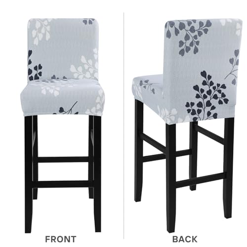 Image of SearchI Bar Stool Covers Set of 2, Stretch Washable Barstool Seat Covers, Counter Height Chair Covers for Kitchen Dining Room Cafe (Grey Leaf)
