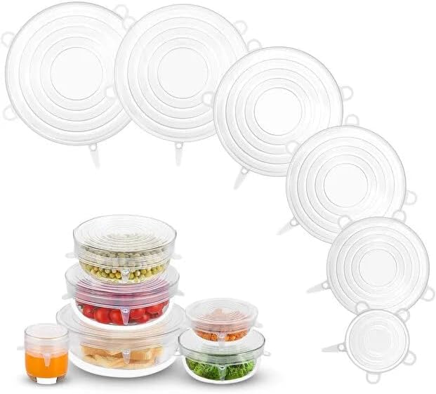 Smartizi 6'lı Silikon Streç Kapak Seti - Süper Esnek, Sızdırmaz ve Yeniden Kullanılabilir Sağlıklı Gıda Koruyucu