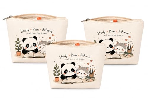 Image of DRUDRAYA Canvas Cute Panda & Cat Pouch | Storage Zipper Bag (Pack of 3)