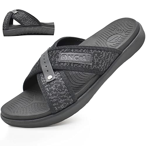 Mens orthotic cross slides ultralight soft cushioning sport sandals with plantar fasciitis arch support all season slippers for indoor Black Size 10
