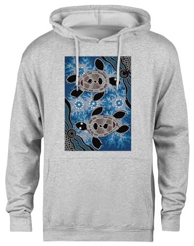 Sweat à capuche imprimé tortues marines pull gris au design aborigène