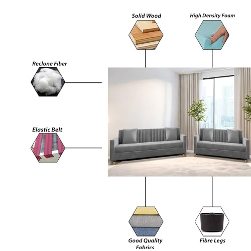Image of Casaliving Garcia 3+2 Seater Sofa Set for Living Room (Dark Grey)