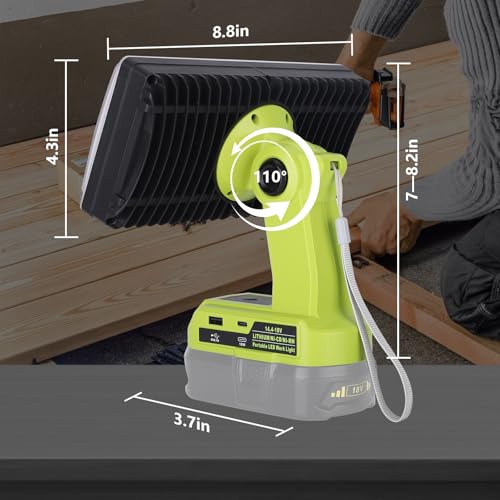 Image of 40W Light for Ryobi 18V Li-ion Battery,4200LM Flashlight with USB A /C Port,110 Degree Pivoting Head,Led Work Light Floodlight Spotlight for One+18V Max Lithium-ion Battery