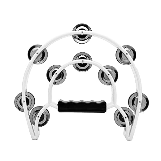 Musfunny Tambourine with Double Row Metal Jingles Hand Held Percussion Tambourines Musical Educational Instrument for Adults Church KTV Party (White)