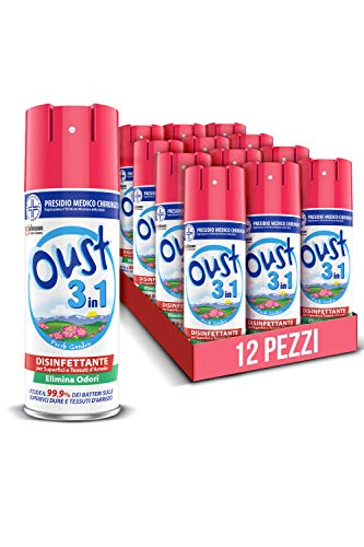 Oust 3 in 1 per Tessuti d'Arredo e Superfici, Uccide il 99,9% dei Batteri, Fragranza Fresh Garden, Formato Scorta 12 Pezzi da 400 ml