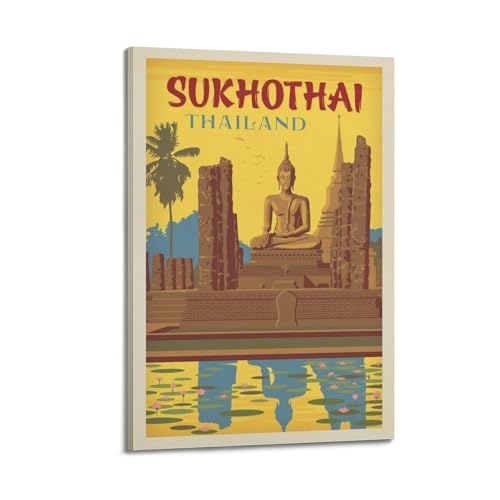 Poster Sukhothai Thaïlande 40x60 cm avec cadre toile Bouddha déco zen