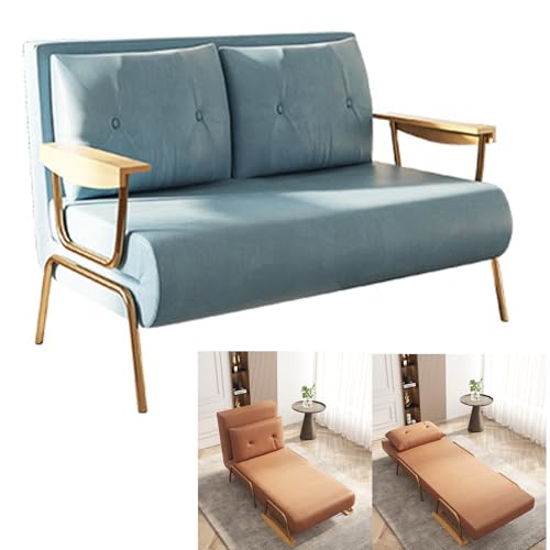 1台3役 6段階 ソファーベッド 折りたたみ可能 カウチソファ 肘掛け付き 簡単収納 コンパクト設計 リビング/寝室(ライトブルー,幅80cm)