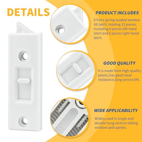 12 Pcs Window Latch Locks Spring Loaded Window Tilt Latch Replacement Part by JPKTA,Vinyl Plastic Construction,Window Parts and Hardware 2 Inch Hole Center Spacing Sliding Lock White
