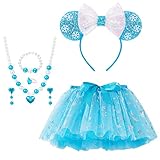 Little Girls Princess Costume Tutu Skirt with Snowflake Mouse Ears Headband Dress Up Accessories Birthday Party Supplies 3-8 Years Blue for Elsa