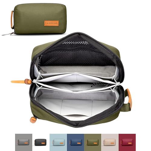 TRIPPED Travel Gear Tech Bag – Organizador de artículos electrónicos pequeño para Viajes, Estuche de Viaje Premium con Detalles de Cuero, Bolsillo de Malla para Cables, Cables y Cargadores
