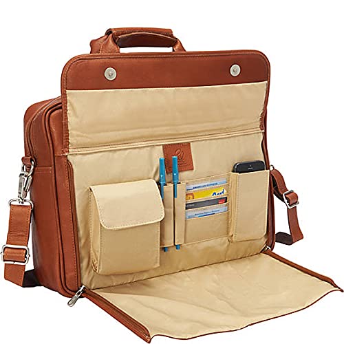 Piel Leather Slim Top-Zip Briefcase, Saddle, One Size