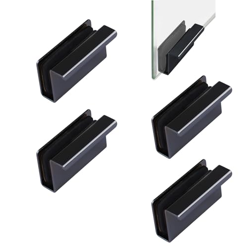 Image of Glass Door Handle, 4Pcs Cabinet Finger Pull Handle Glass Edge Clampe Pull Concealed Handles for Drawer,Cupboard,Furniture (Gun Black)