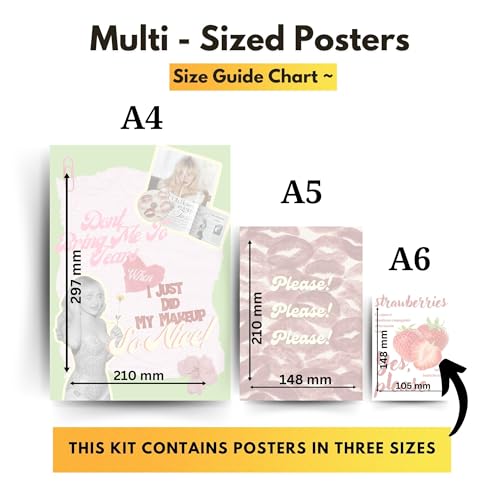 Image of Yellow Town India Sabrina Coded Poster Kit - Set of 21 MultiSized 300 GSM Posters with Free Wall Friendly Adhesive. Coquette Soft Pastel Girly Mood Board Posters for Bedroom