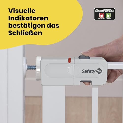 Safety 1st Auto Close Gate, Treppenschutzgitter ohne Bohren, 73–80 cm (max. 136 cm erweiterbar), automatisch schließendes Türschutzgitter, mit einer Hand öffnen, kein Bohren, Zweifachsicherung, Weiß