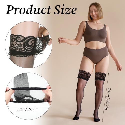 Plus Size Thigh High Stockings for Women, Black Lace Semi Sheer Sexy Thigh Highs Large Size Lace Stockings Lingerie Stocking Pantyhose2