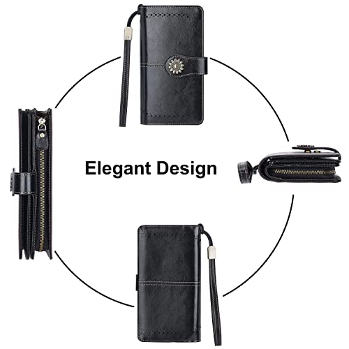 Lavemi Womens Large Capacity Genuine Leather RFID Blocking Wallets Wristlet Clutch Card Holder4