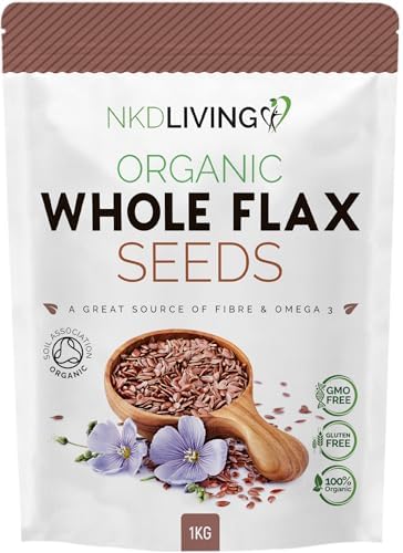 NKD Living Organic Whole Flax Seeds (Linseeds) 1kg – High in Fibre & Omega-3, Vegan, Non-GMO