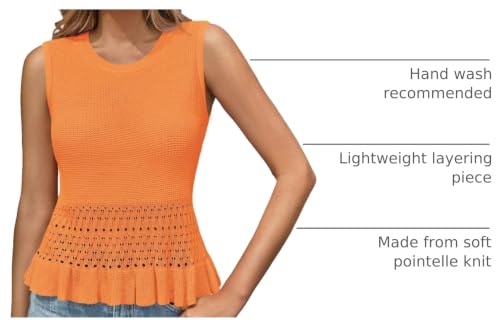 Image of Saodimallsu Womens Crochet Tank Top Sweater Vest | Sleeveless,Crew Neck,Pullover Top, Ruffle,Boho,Knit,Beach Vacation Outfits
