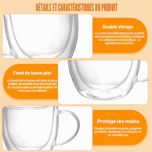 Verre borosilicate double paroi de 250 ml résistant aux chocs