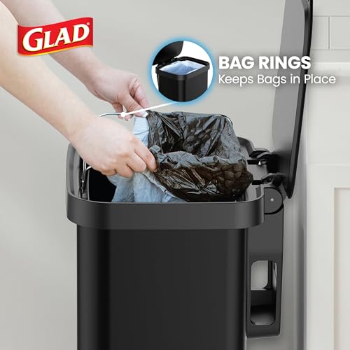 Image of Glad Stainless Steel Step Trash Can, Series 2 with Clorox Protection - Large Black Kitchen Garbage Bin with Soft Close Lid, Foot Pedal and Waste Bag Roll Holder, 20 Gallon