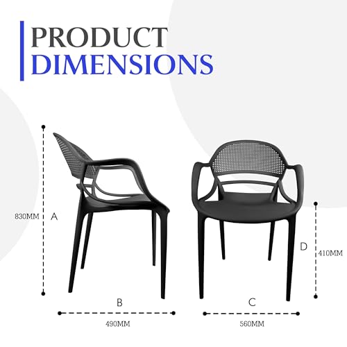 Image of DIYA Sunset Plastic Arm Chair for Home & Balcony | Comfortable Seating for Living Room, Garden & Outdoor Use | Strong PP Build, Stackable, 1-Year Warranty - Pack of 2 (Black)