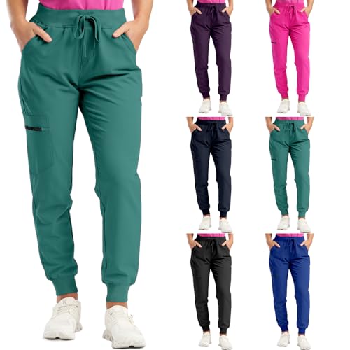 Travl Scrub Pants for Women - High Waisted Joggers with Pockets, Quick Dry Athletic Cargo Hiking Yoga Pants
