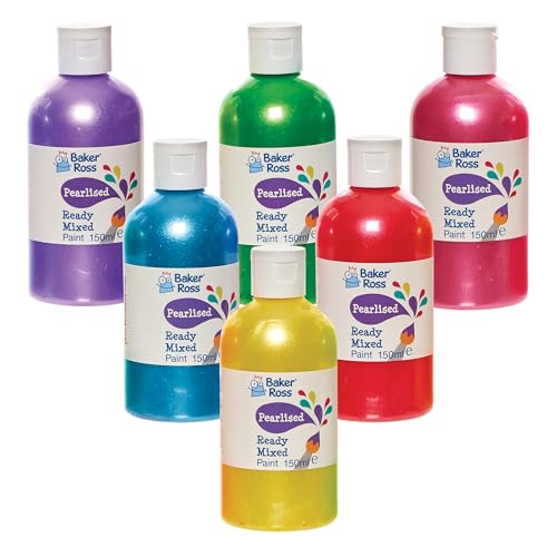 Baker Ross FN254 Pearlised Ready Mixed Poster Paint Pack - Pack of 6 Bottles 150ml Assorted Colours Poster Paint