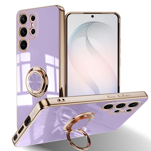 #VerdientProvisionen<br>Hülle für Samsung Galaxy S26 Ultra 5G Galvanik Mit 360 ° Verdrehbare Ring Silikon TPU kameraschutz Handyhülle für Magnetischen Autohalterungen Schutzhülle für Galaxy S26 Ultra 5G Lila
