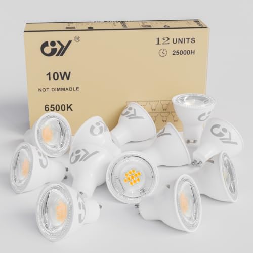 GY GU10 LED Kaltweiss Lampe 10W 6500K 1100 Lumen Kaltweiß Glühbirnen Ersetzt 100W Leuchtmittel Abstrahlwinkel 120 Reflektorlampen Nicht Dimmbar Led Birnen 12 stück(1er Pack) [Energieklasse E]