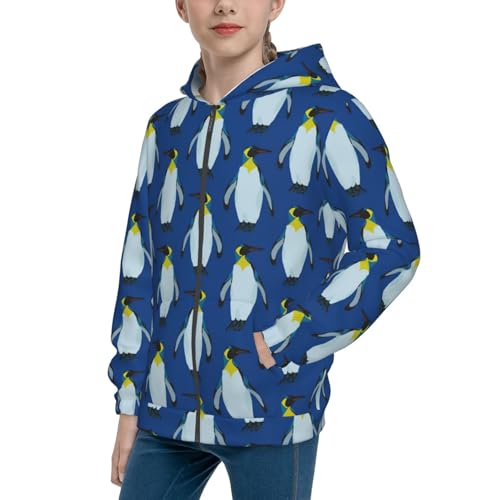 Beautiful King Penguin Pattern Kids Pullover Hoodies Boys Zip Up Sweatshirts Girls Athletic Clothes with Pocket
