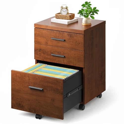DEVAISE 3 Drawer File Cabinet, Wood Under Desk Filing Cabinet, Walnut