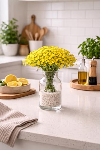 Image of SATYAM KRAFT 20 Pcs Artificial Baby's Breath Flowers (Gypsophila) Bouquet for Gifting, Home Decor, Bedroom, Table Centerpiece, DIY Craft, Wedding Decoration (28.5 cm, Without Vase) (Yellow)